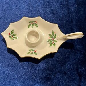 Lenox Holiday Leaf Shape Holly Berry Candle Stick Holder MADE IN USA!